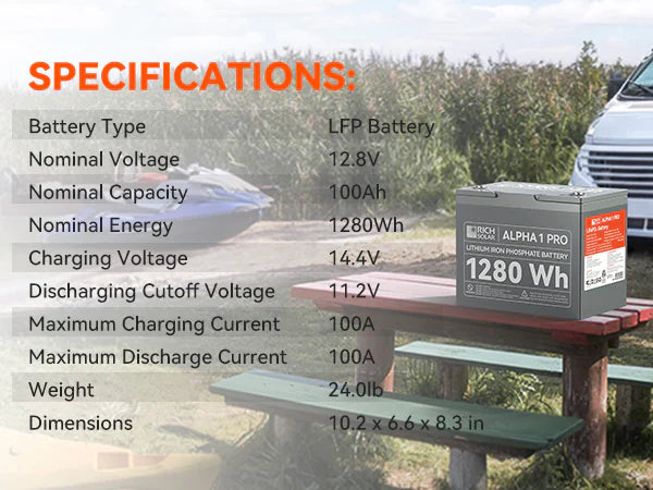 ALPHA 1 PRO 12V 100Ah LiFePO4 Battery for RVs, Vans, Off-Grid | UL Certified