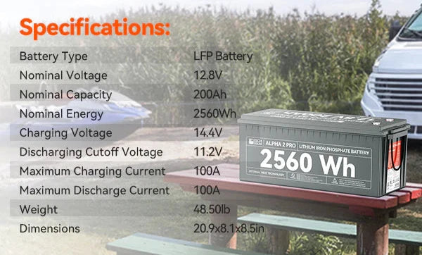 ALPHA 2 PRO 12V 200Ah LiFePO4 Battery for RVs, Vans | UL Certified