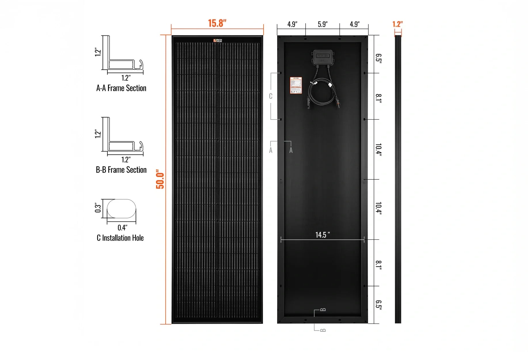 Rich MEGA 100 Watt Slim Solar Panel | 12v